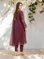 XSL-582- 3 Piece Raw Silk Suit- Embroidered (Pret)