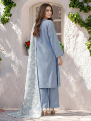 XSL-199- 3 Piece Chambray Suit- Embroidered (Pret)