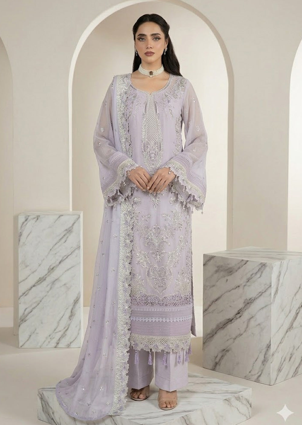AARZU 6 – Lavender Embroidered 3-Piece Suit