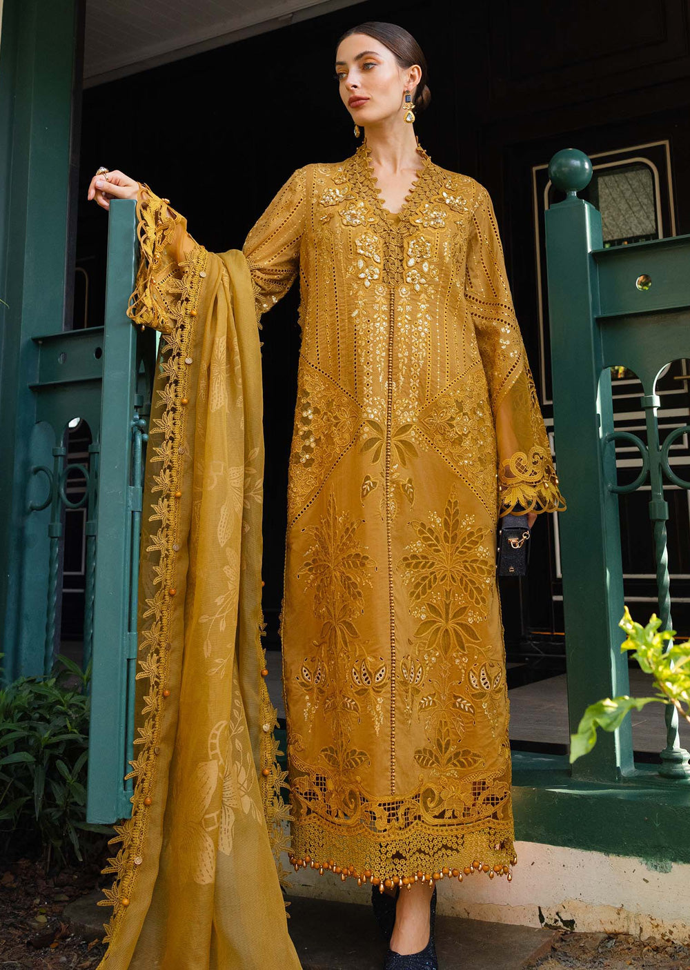 Maria db 7– Mustard Gold Embroidered 3-Piece Suit