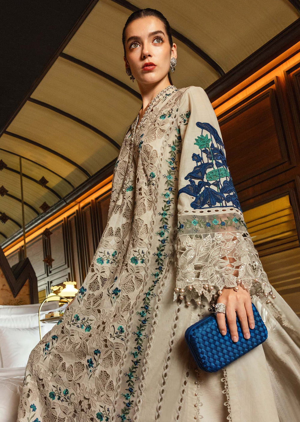 Maria db 8- Beige Floral Embroidered 3-Piece Suit