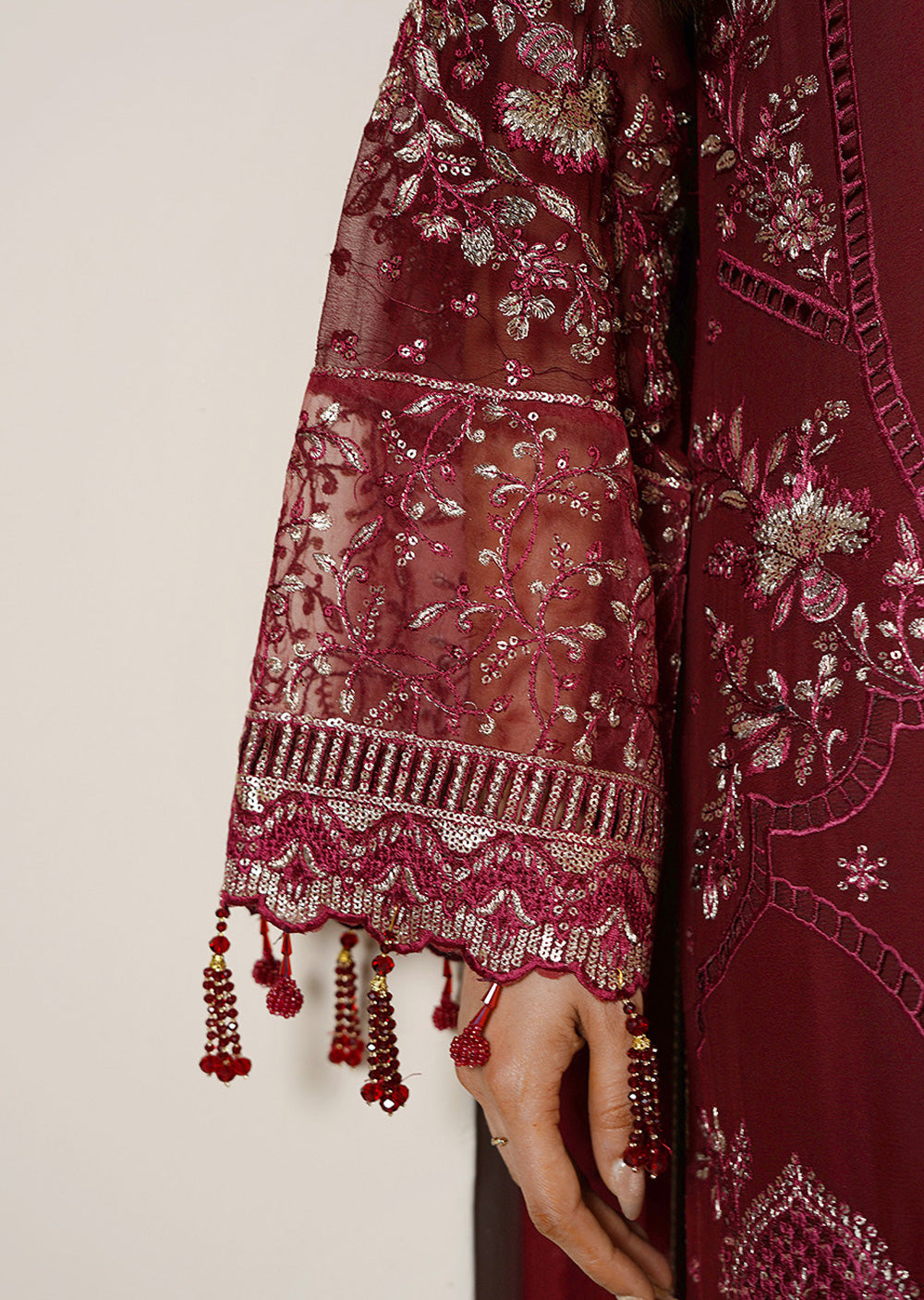 AARZU 9 – Maroon Embroidered 3-Piece Suit