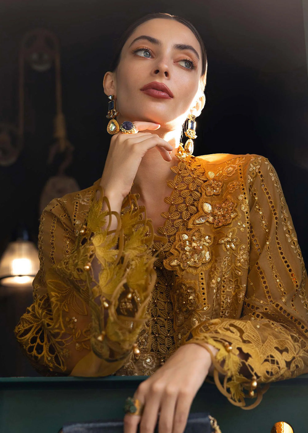 Maria db 7– Mustard Gold Embroidered 3-Piece Suit
