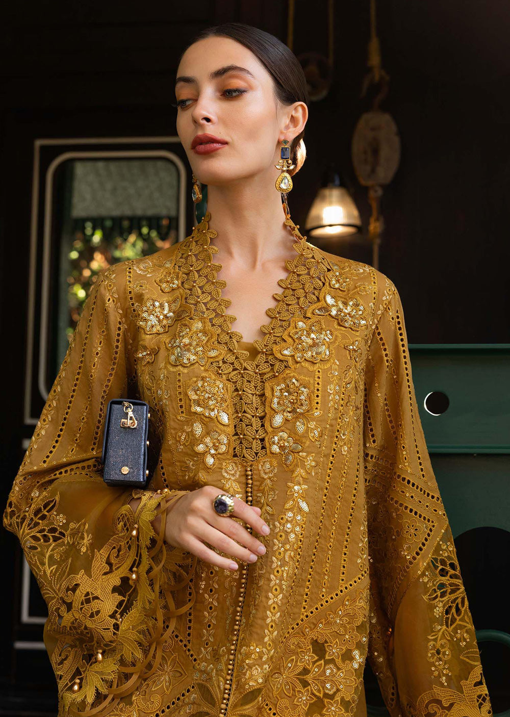 Maria db 7– Mustard Gold Embroidered 3-Piece Suit