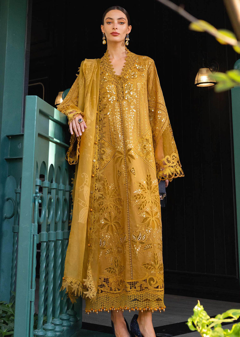 Maria db 7– Mustard Gold Embroidered 3-Piece Suit