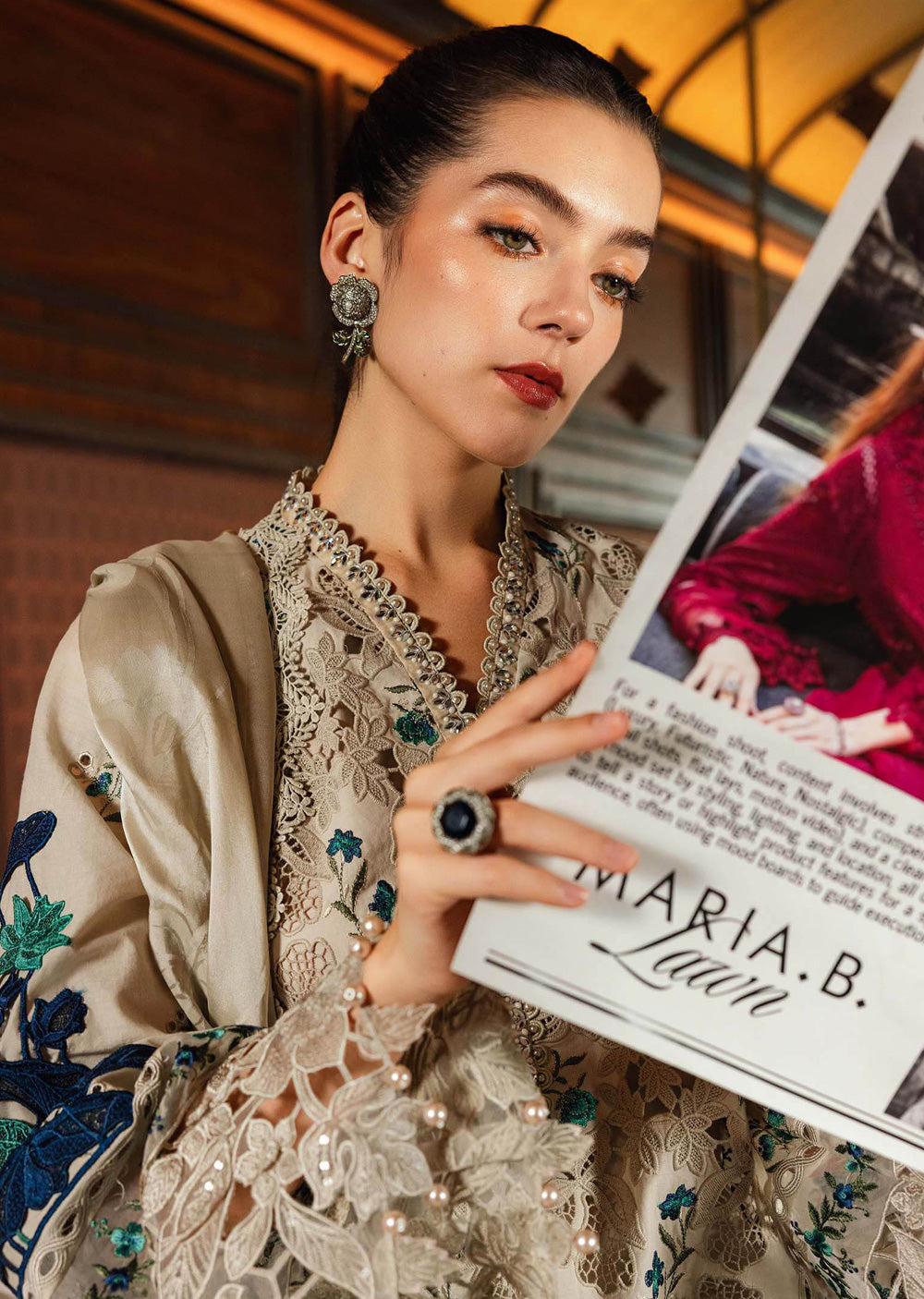 Maria db 8- Beige Floral Embroidered 3-Piece Suit