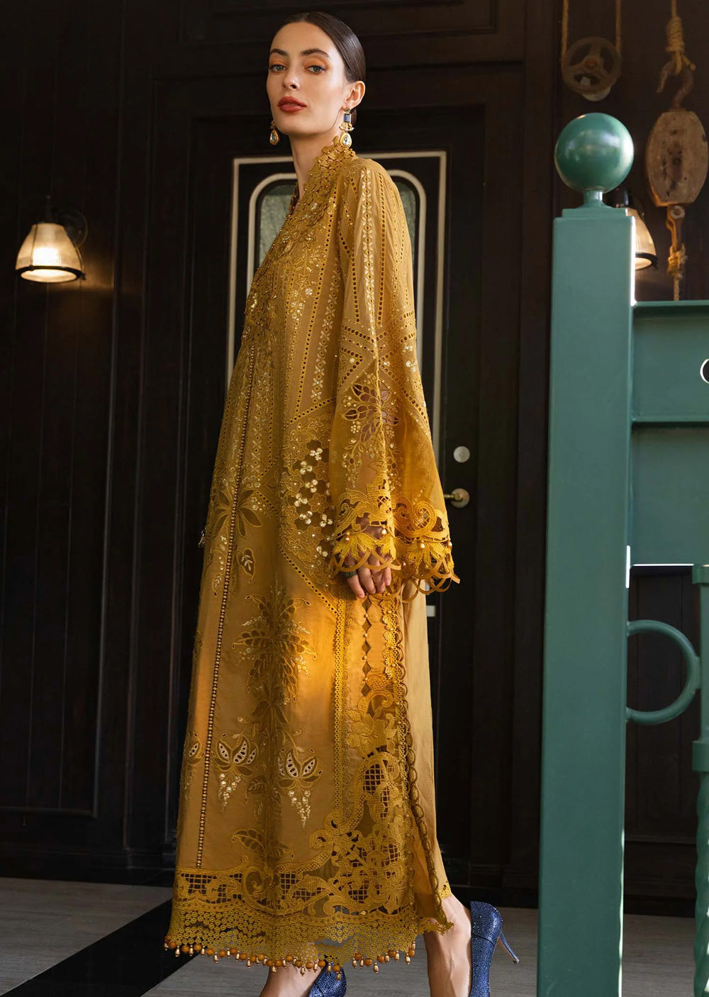 Maria db 7– Mustard Gold Embroidered 3-Piece Suit