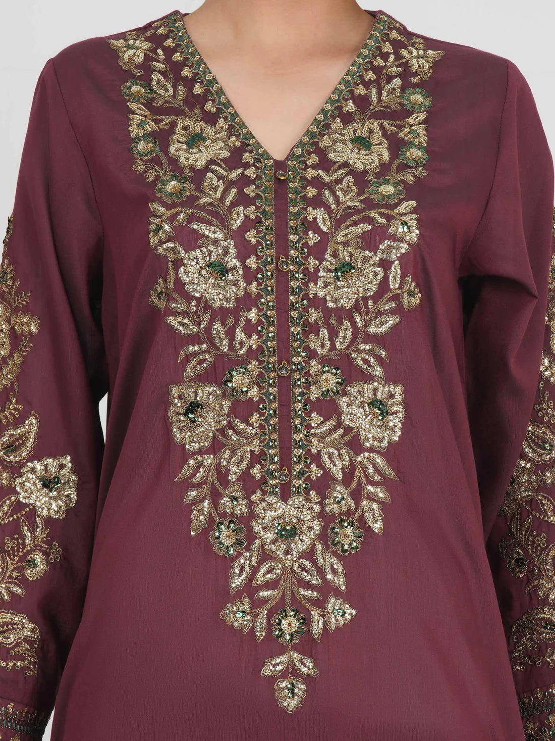 XSL-582- 3 Piece Raw Silk Suit- Embroidered (Pret)