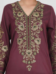 XSL-582- 3 Piece Raw Silk Suit- Embroidered (Pret)