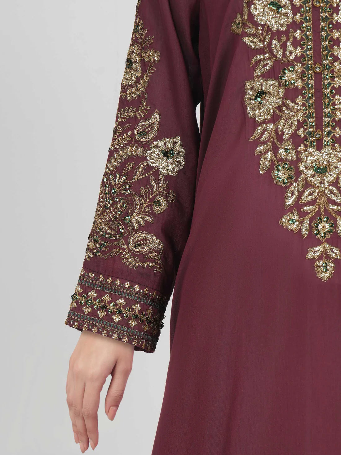 XSL-582- 3 Piece Raw Silk Suit- Embroidered (Pret)