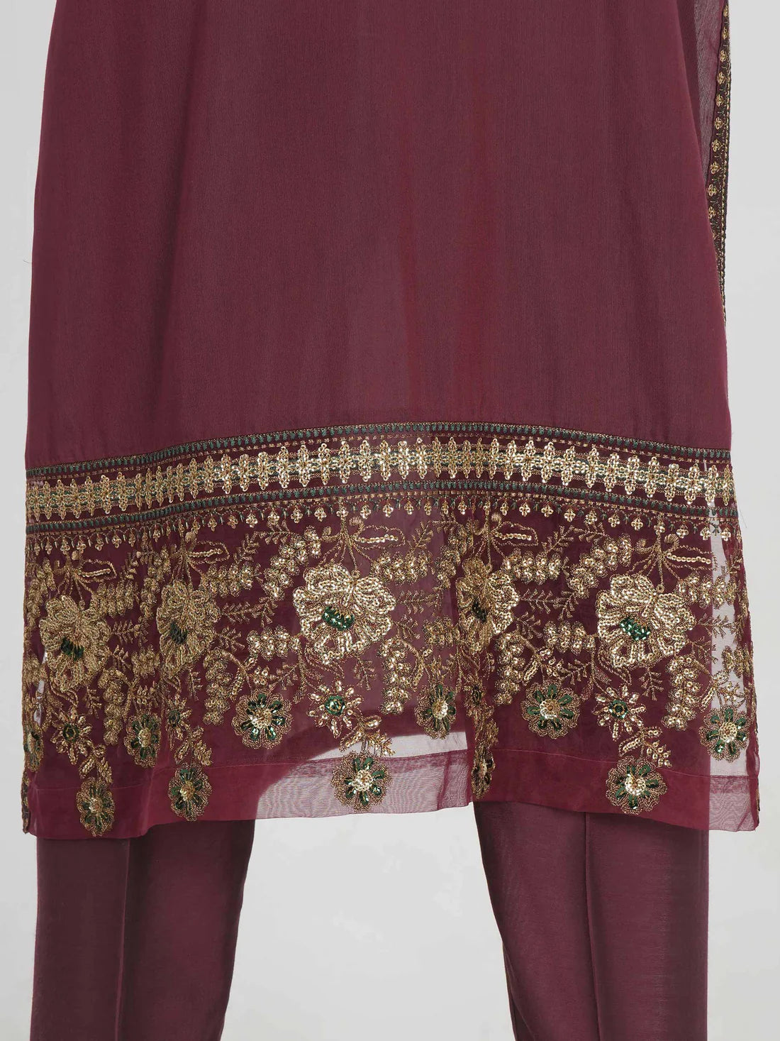 XSL-582- 3 Piece Raw Silk Suit- Embroidered (Pret)