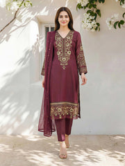 XSL-582- 3 Piece Raw Silk Suit- Embroidered (Pret)