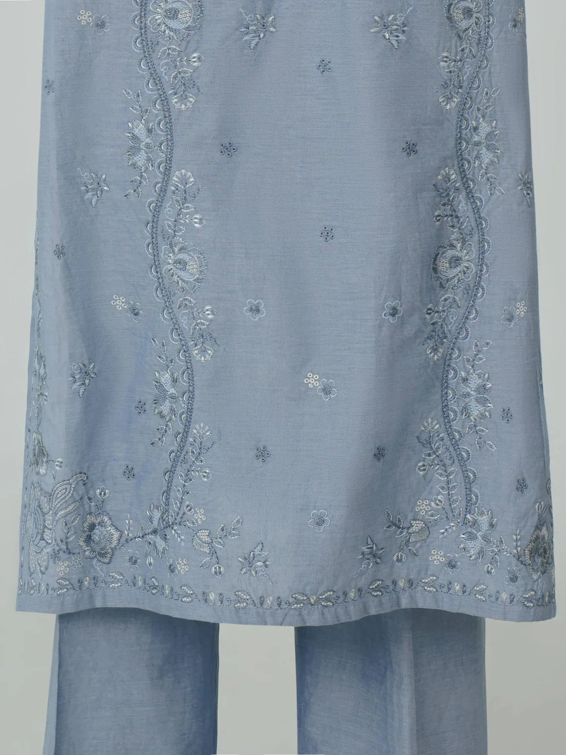 XSL-199- 3 Piece Chambray Suit- Embroidered (Pret)