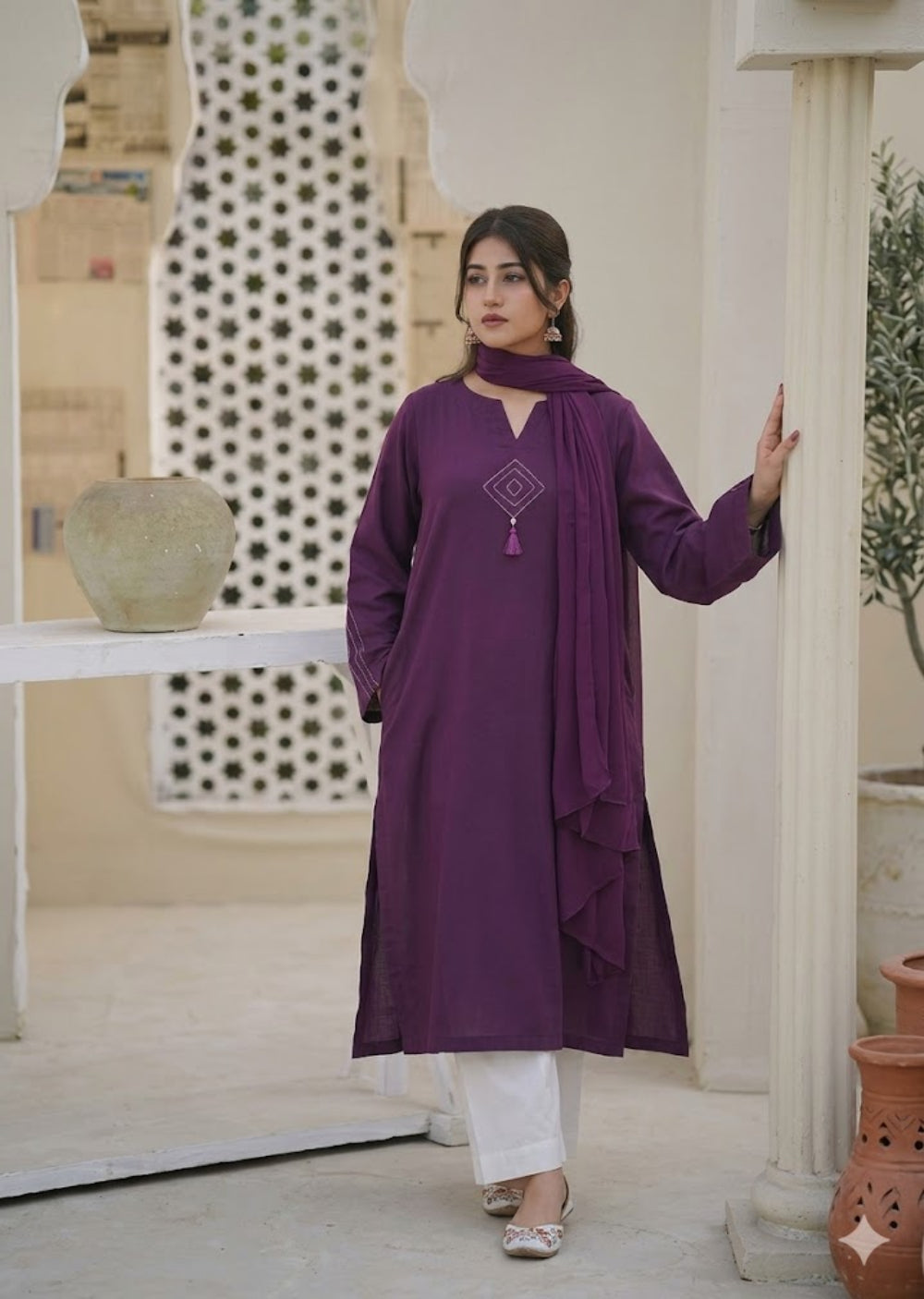 HFS-03 Elegant Deep Purple Lawn 2-Piece Suit