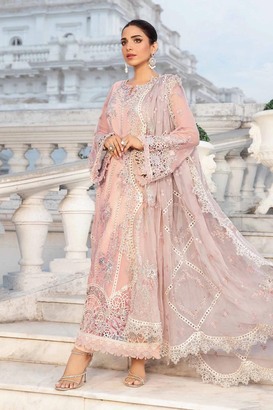 LC-PINK-001, Luxury Blush Pink Embroidered Chiffon Maxi – 3 Piece Formal Suit