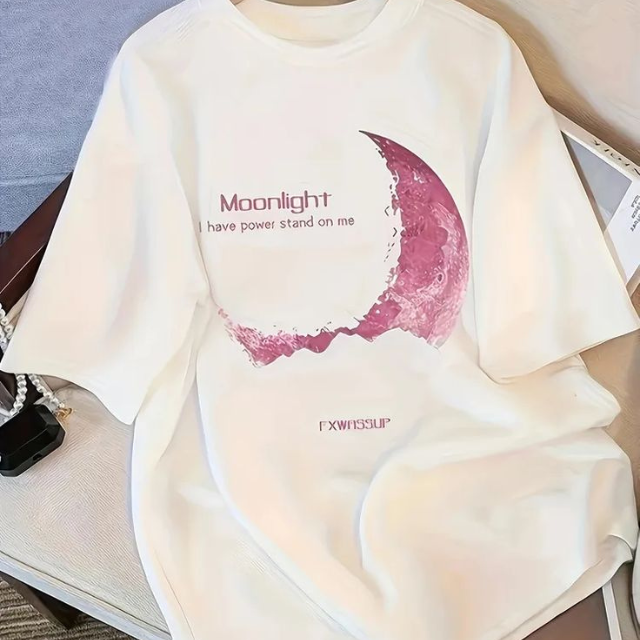 S-02 Moonlight Graphic Printed Oversized T-Shirt – White