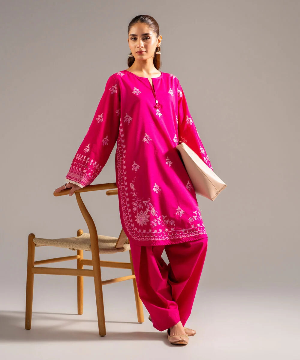 Hot Pink Embroidered 2 Piece Suit – Pakistani Casual Wear