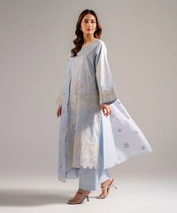 PBS26-624- 3 Piece - Embroidered Cotton Satin Suit