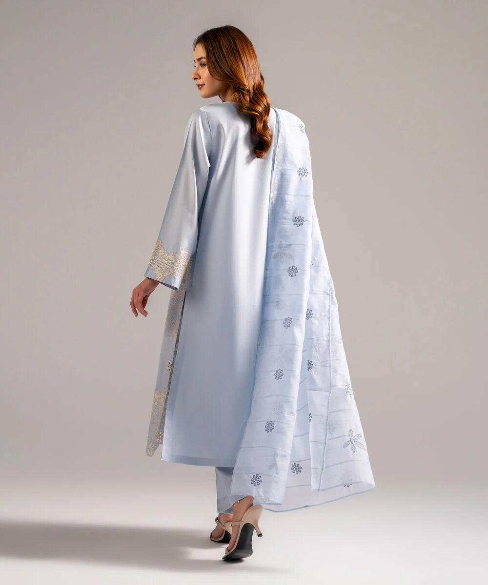 PBS26-624- 3 Piece - Embroidered Cotton Satin Suit