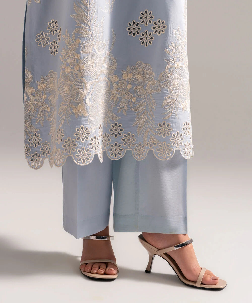 PBS26-624- 3 Piece - Embroidered Cotton Satin Suit