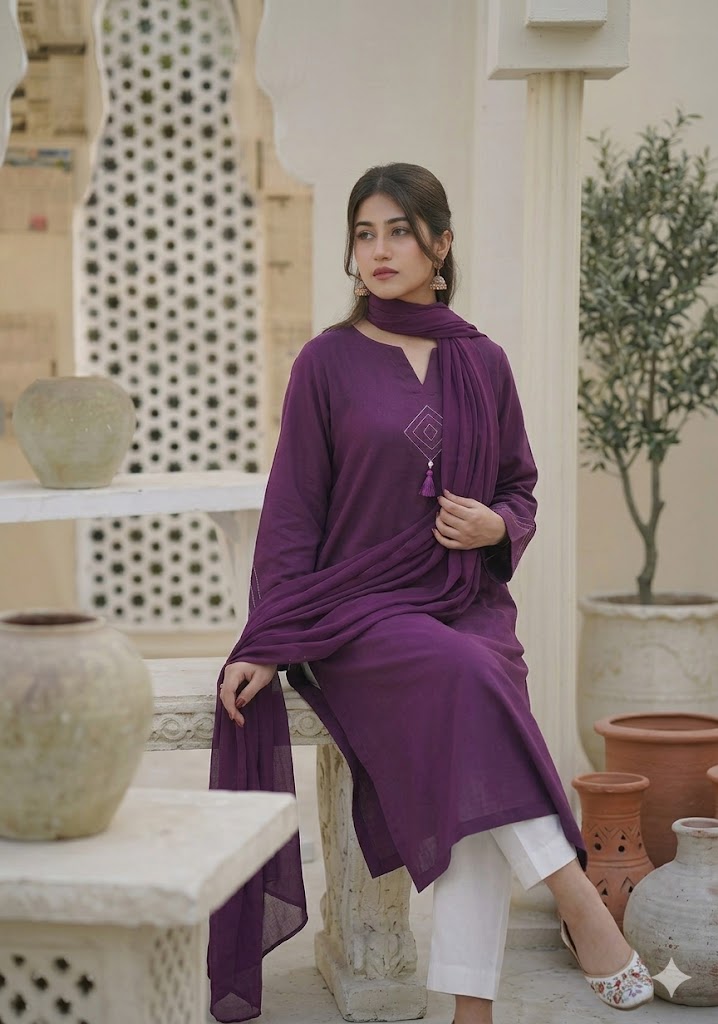 HFS-03 Elegant Deep Purple Lawn 2-Piece Suit