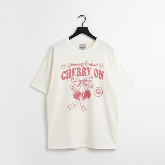 SB-05 Cherry On Graphic Oversized T-Shirt – Cream White