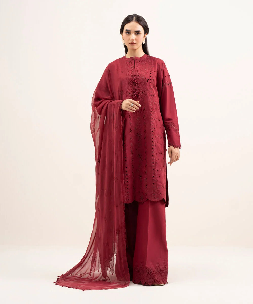 Maroon Embroidered 3 Piece Suit – Pakistani Luxury Pret