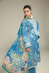 Khaadi-01 Blue Floral Printed Embroidered 3 Piece Lawn Suit