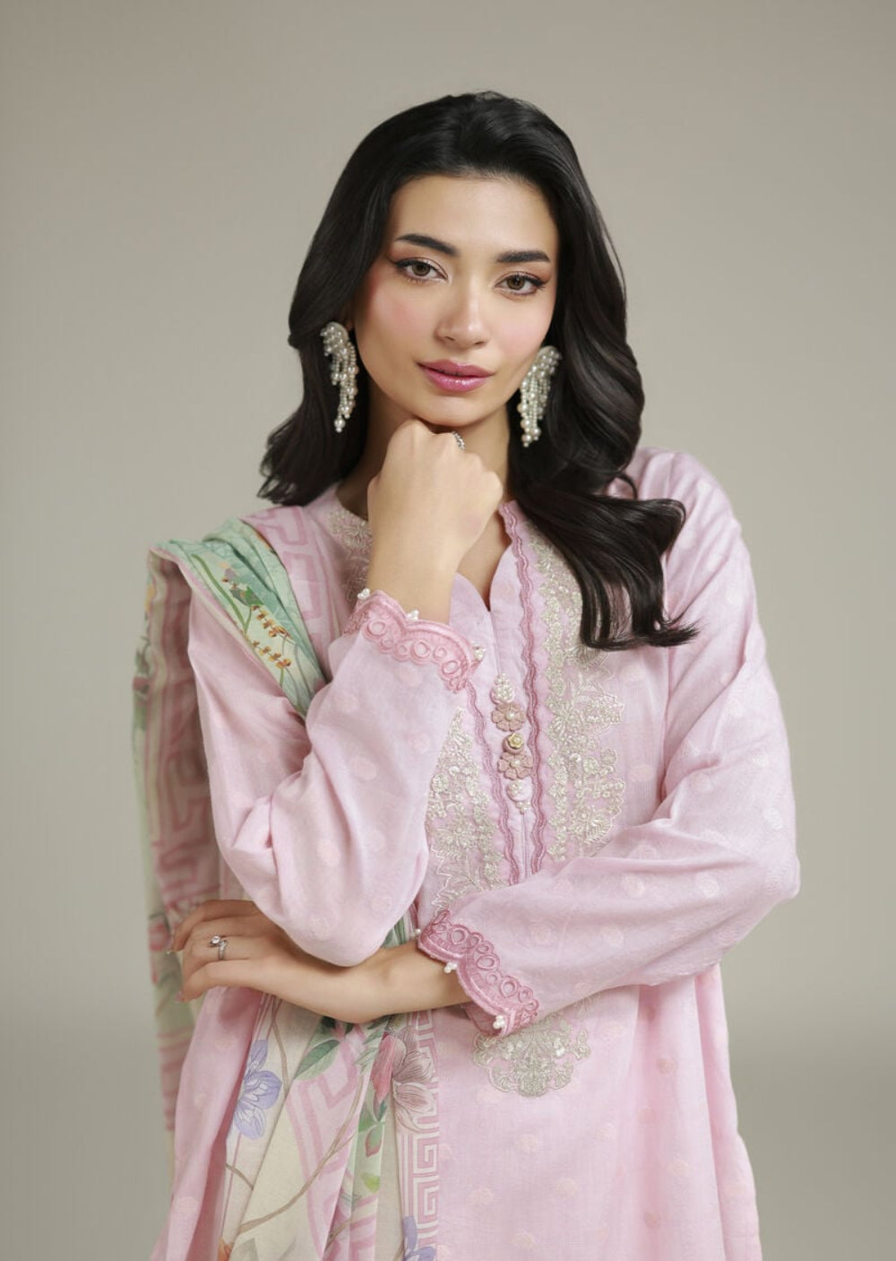 KHD-BLPNK-3PC-003 Khaadi Lilac Floral Printed Ready to Wear 3 Piece Suit